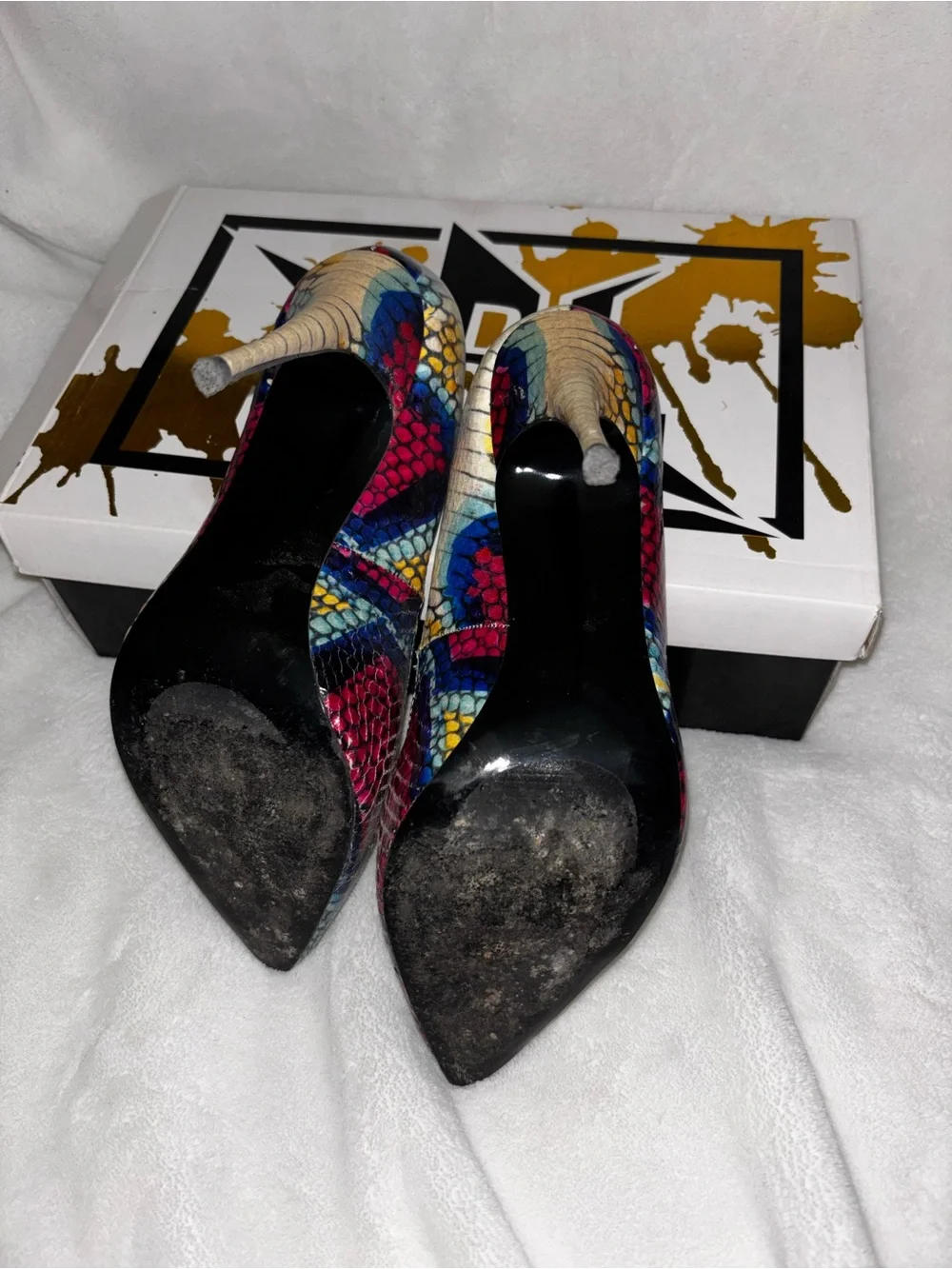 Snake-Print Pointed Toe Stiletto Heels in Multicolor